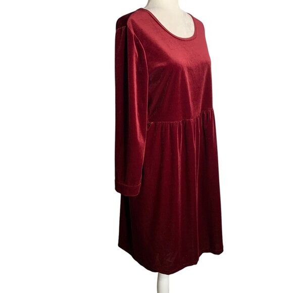 Vintage 90s Kathie Lee Velvet Dress 10 Maroon Red Long Sleeve Elastic Waist - Picture 5 of 6